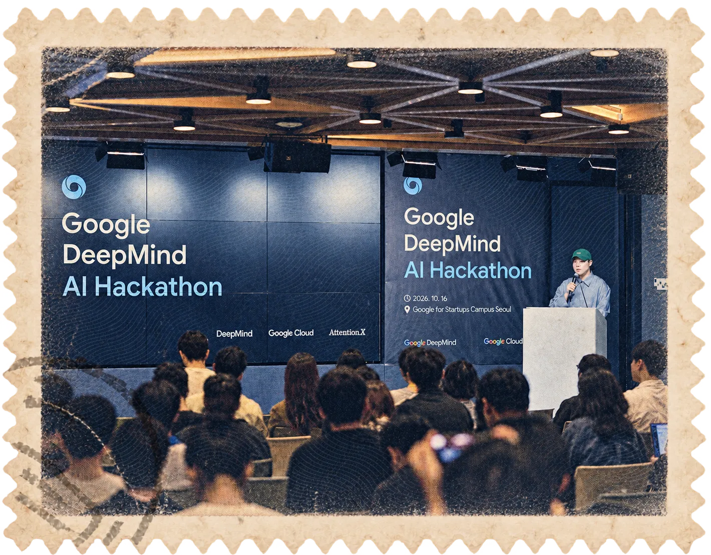 Stamp of the Google DeepMind AI Hackathon with Google Cloud and AttentionX, Seoul